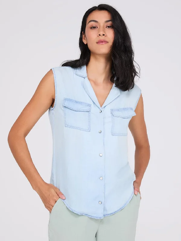 Sleeveless Button-Front Tencel Blouse