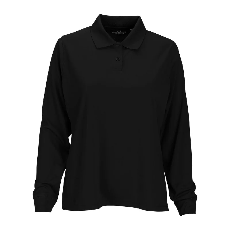 Vantage Women's Black Omega Long Sleeve Solid Mesh Tech Polo