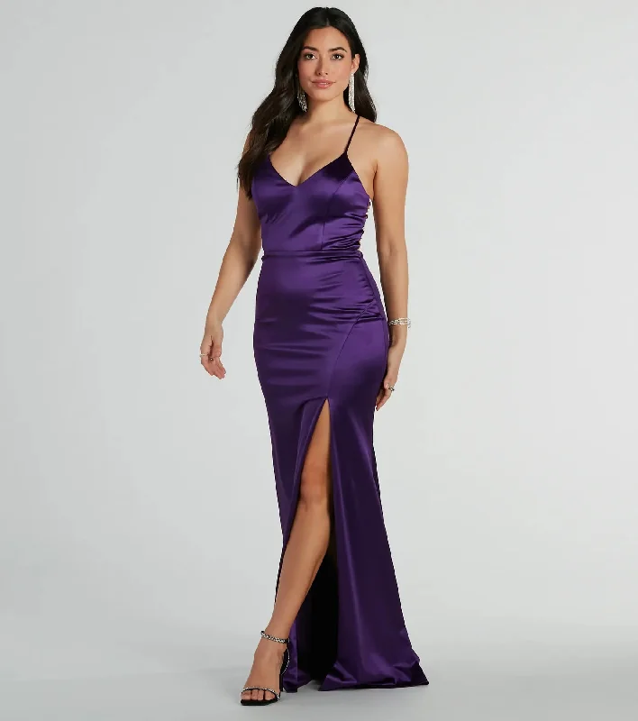 Abbey Rhinestone Strappy A-Line Satin Formal Dress