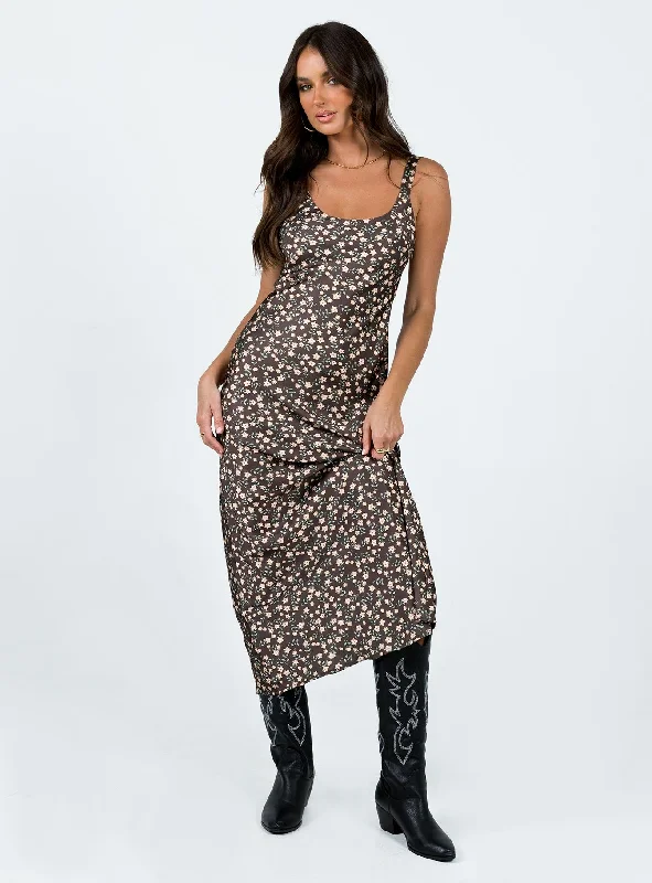 Akila Maxi Dress Brown Floral