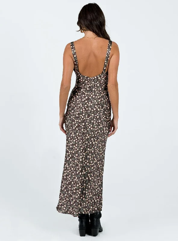 Akila Maxi Dress Brown Floral