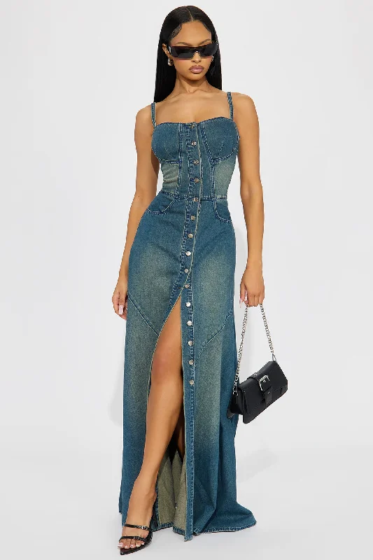 Allie Denim Maxi Dress - Medium Wash