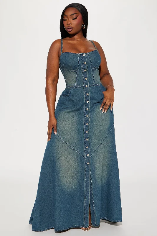 Allie Denim Maxi Dress - Medium Wash