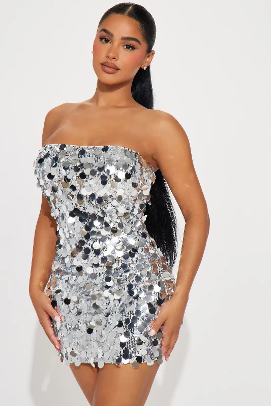 Amber Sequin Mini Dress - Silver