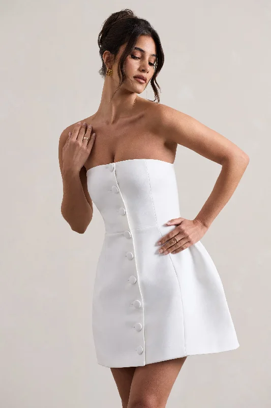 Anniston | White Bandeau Tailored Button Mini Dress