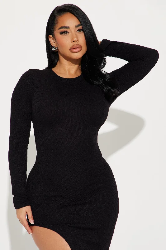 Arabella Long Sleeve Midi Dress - Black