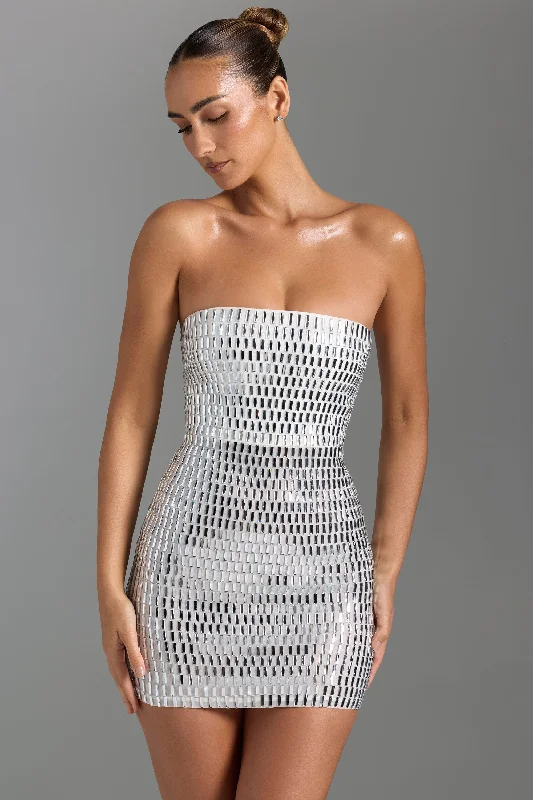 Embellished Bandeau Mini Dress in White