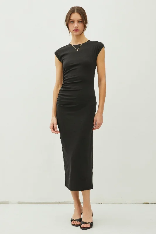 Back Side Ruched Midi Dress