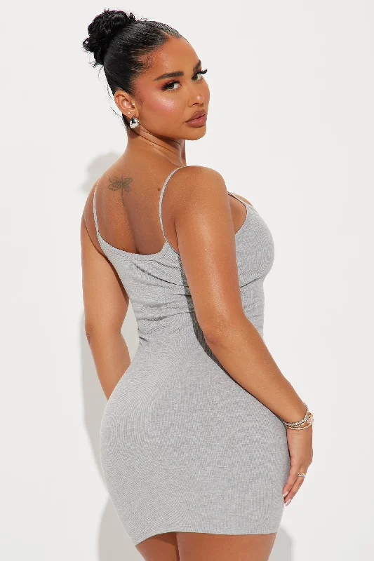 Be Sweet Ribbed Mini Dress - Heather Grey