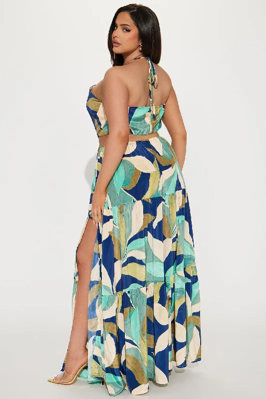 Beach Talking Satin Maxi Dress - Blue/combo