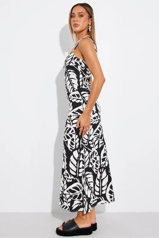 Black Abstract Maxi Dress Bias Cut