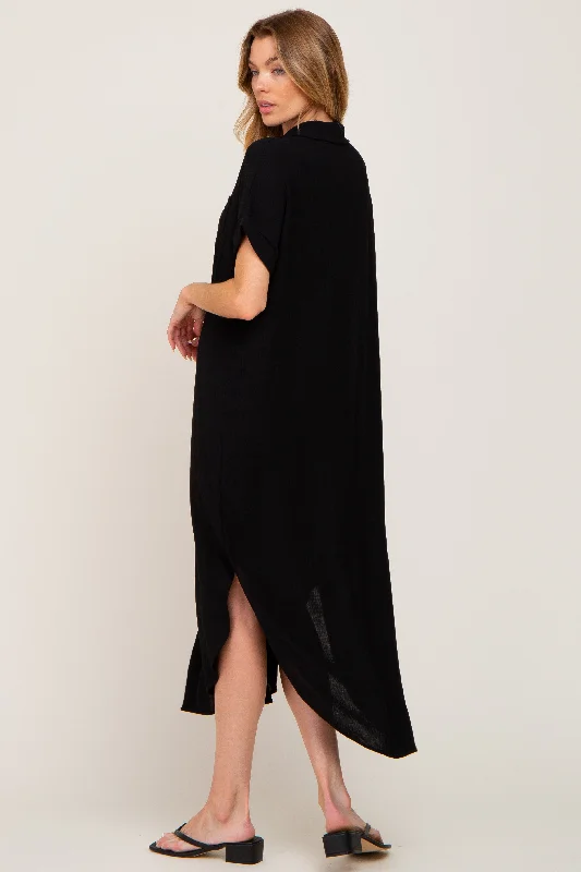 Black Button Down Hi Low Maxi Dress