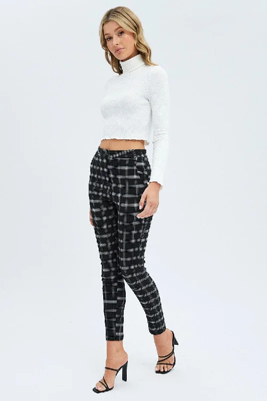 Black Check Leggings High Rise