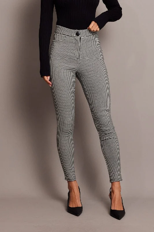 Black Check Leggings High Rise