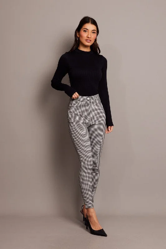 Black Check Leggings High Rise