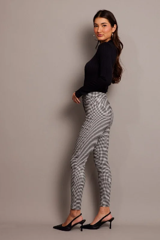 Black Check Leggings High Rise