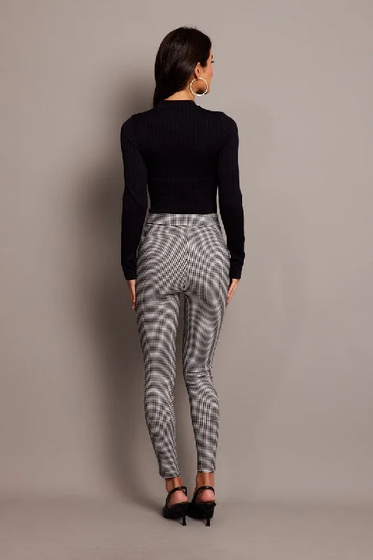 Black Check Leggings High Rise