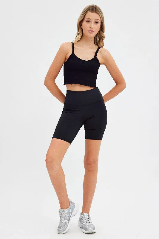 Black Crop Singlet Top Round neck