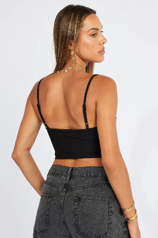 Black Crop Top Singlet Mesh