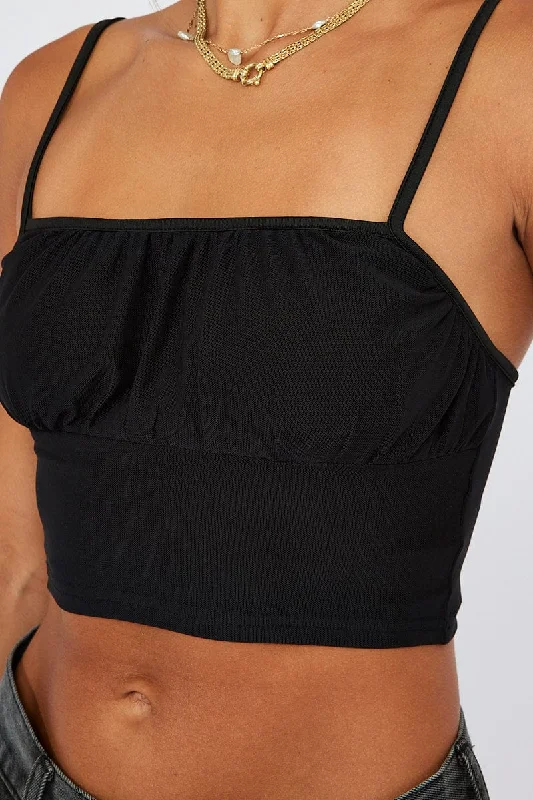 Black Crop Top Singlet Mesh