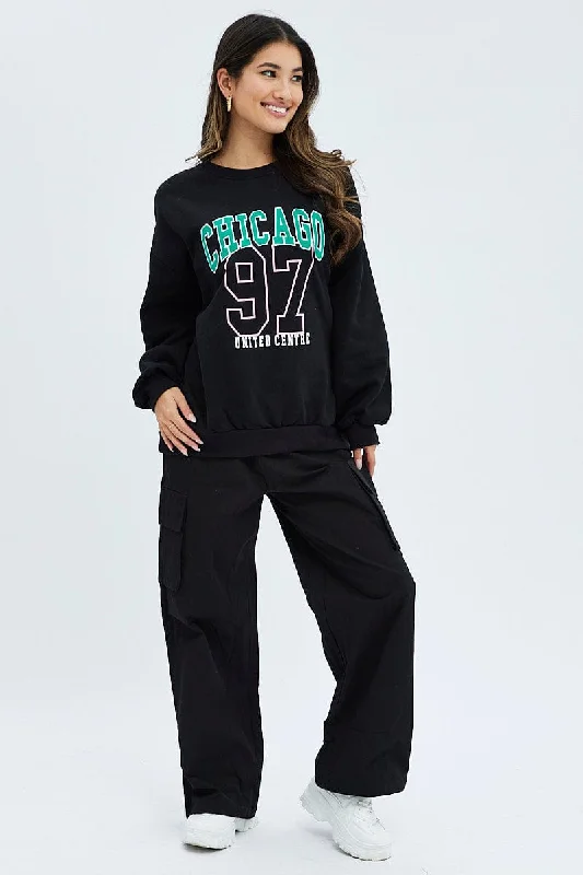 Black Graphic Sweater Long Sleeves