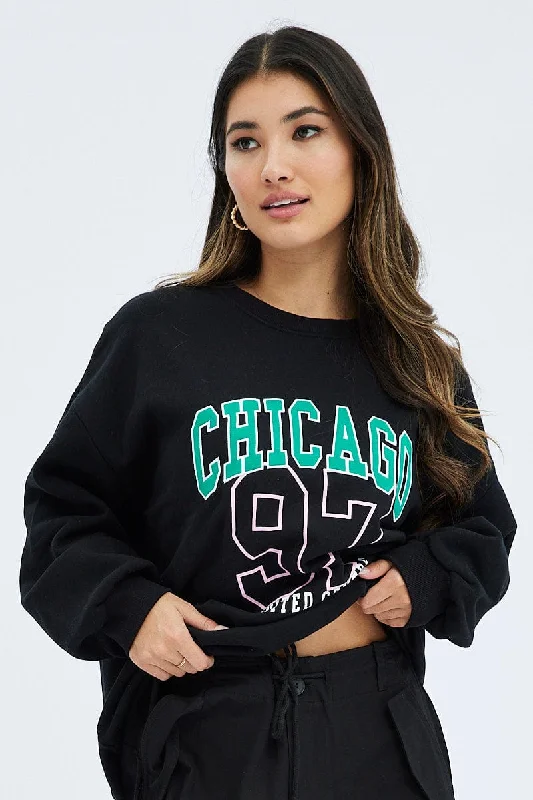 Black Graphic Sweater Long Sleeves