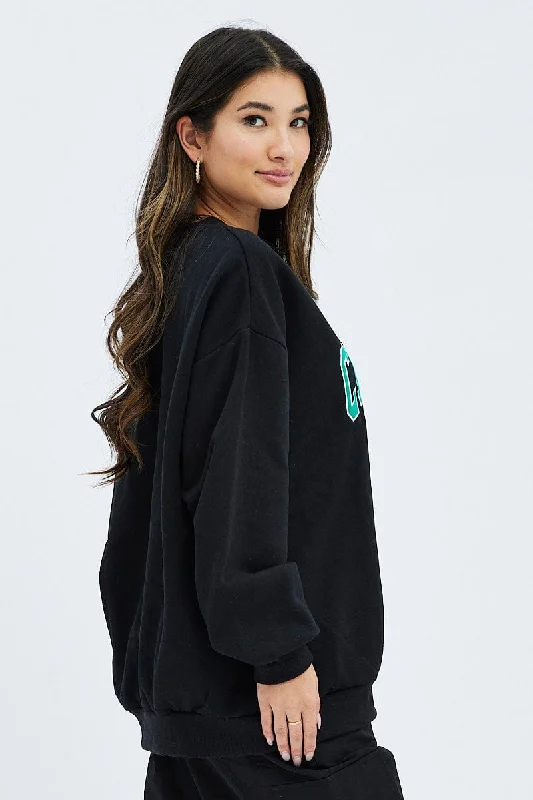 Black Graphic Sweater Long Sleeves