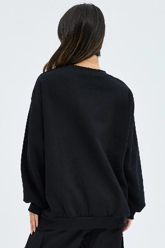 Black Graphic Sweater Long Sleeves