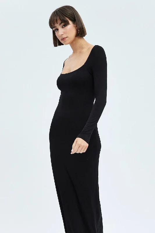 Black Maxi Dress Long Sleeve Bodycon