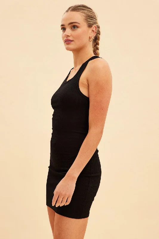 Black Prea Rib Tank Scoop Neck Dress