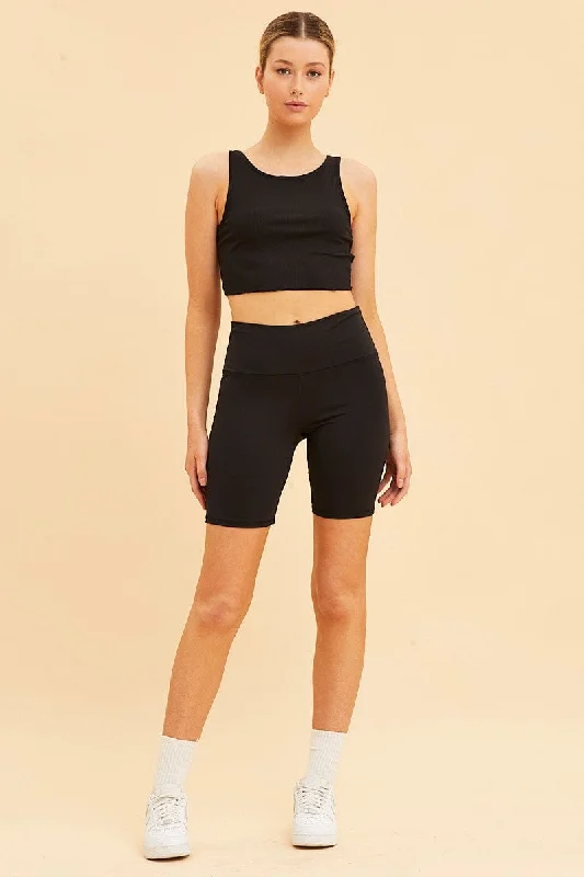 Black Sleeveless Tank Cross Back Crop Reversible