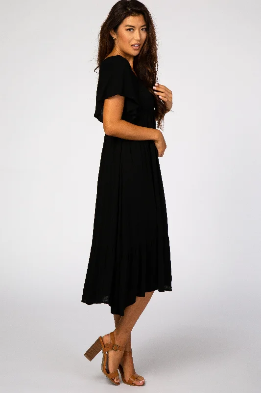 Black Smocked Ruffle Dress