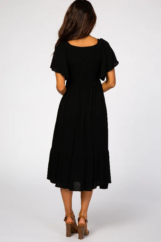 Black Smocked Ruffle Dress