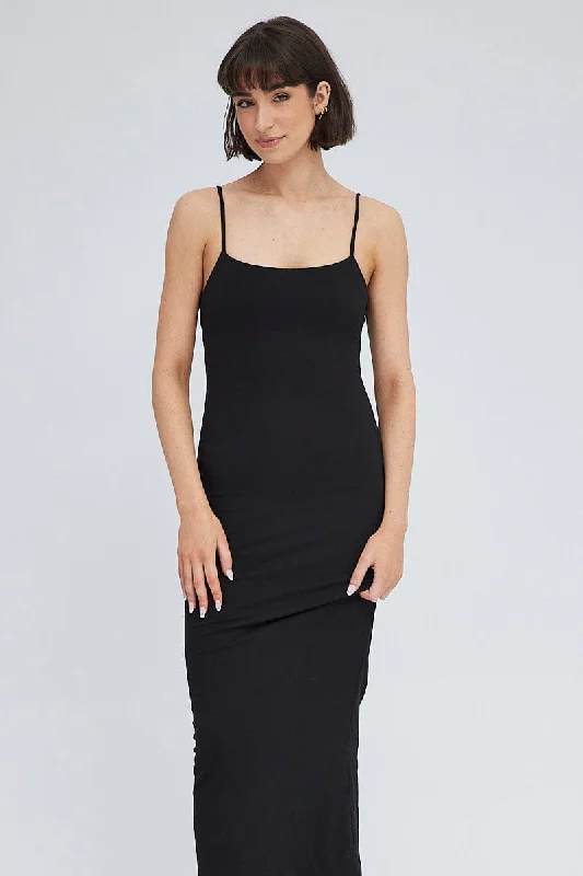 Black Supersoft Slim Fit Maxi Dress