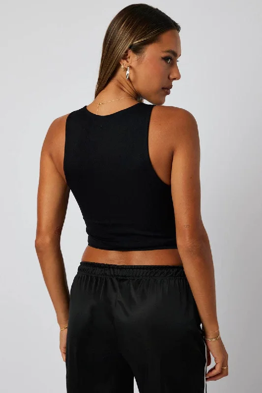 Black Tank Top Crew Neck Seamless