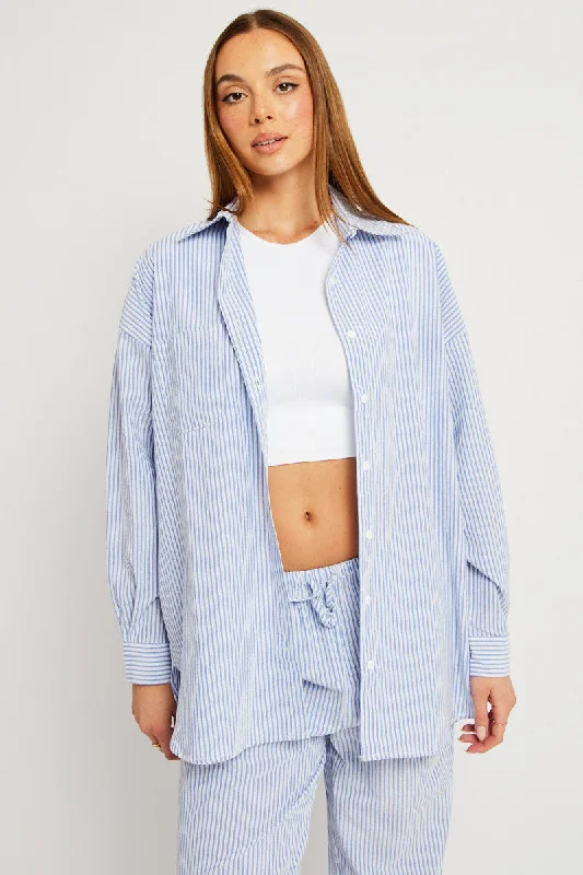 Blue Stripe Relaxed Shirt Long Sleeve