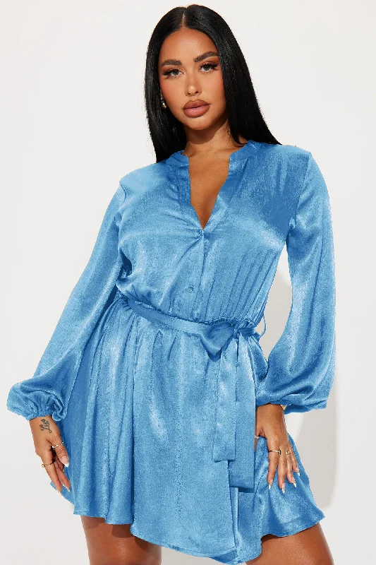 Boardroom Beauty Mini Shirt Dress - Blue