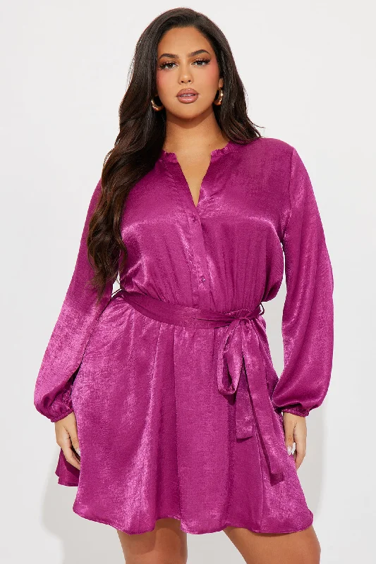 Boardroom Beauty Mini Shirt Dress - Raspberry