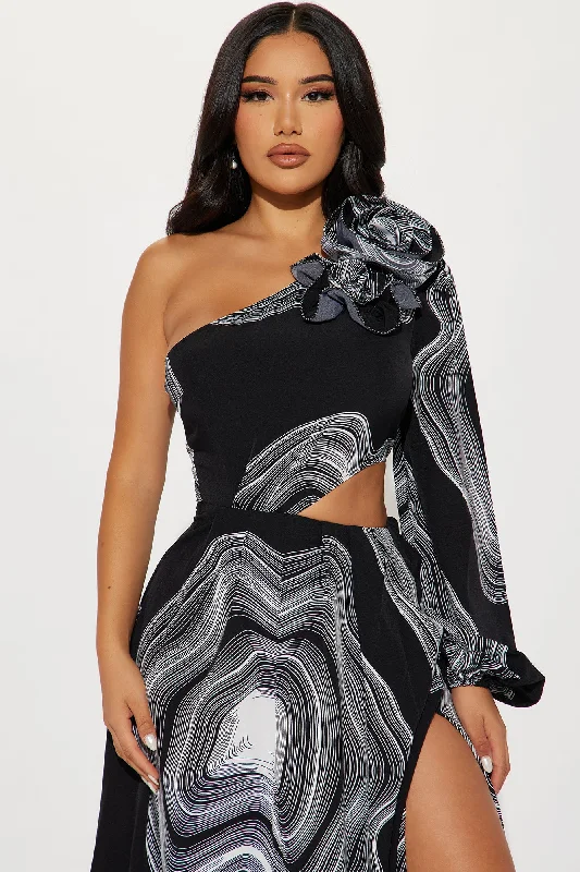 Bowie Printed Maxi Dress - Black/White