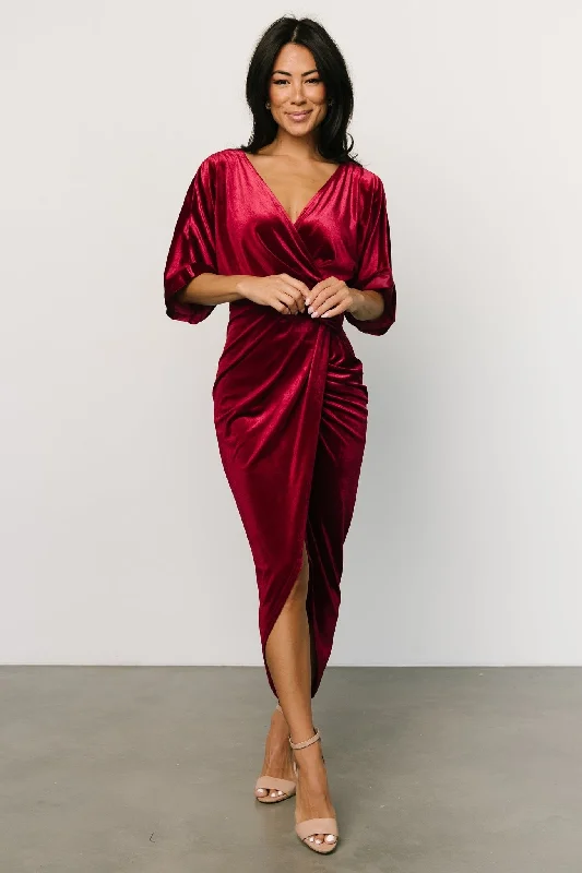 Brendyn Ruched Velvet Dress | Wine