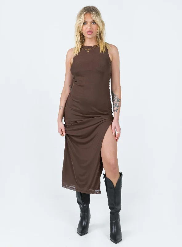 Brenly Mesh Maxi Dress Brown