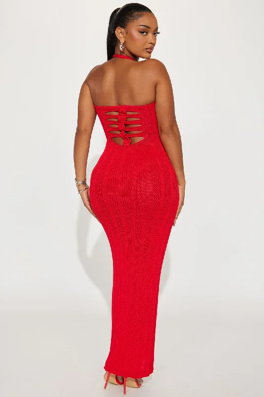 Briella Crochet Maxi Dress - Red