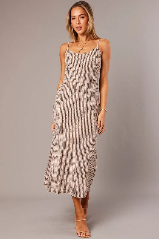 Brown Geo Maxi Dress Strappy