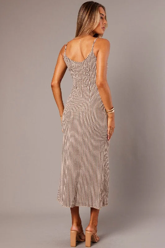 Brown Geo Maxi Dress Strappy