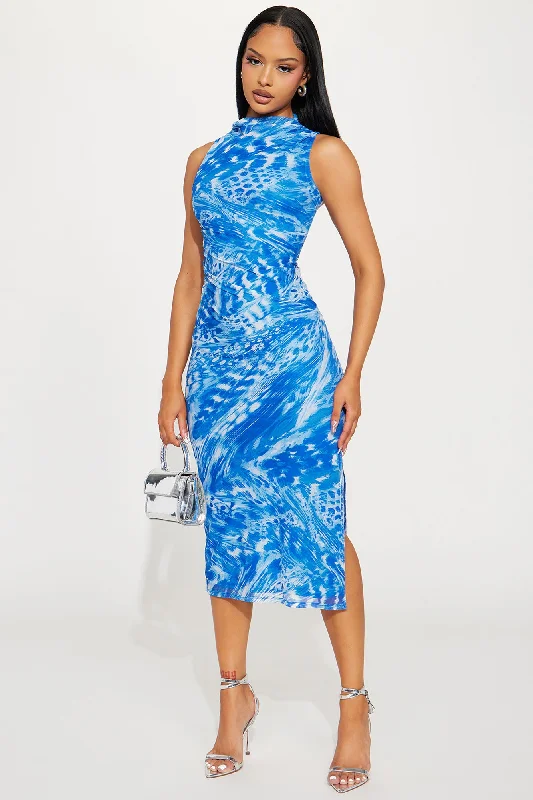 Carmen Mesh Midi Dress - Blue/combo