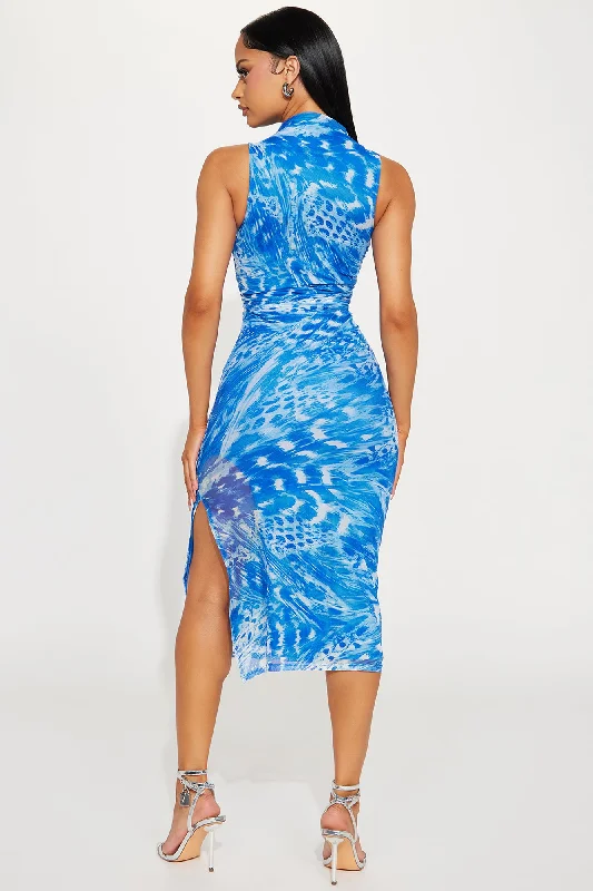 Carmen Mesh Midi Dress - Blue/combo