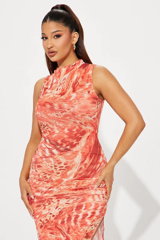 Carmen Mesh Midi Dress - Orange