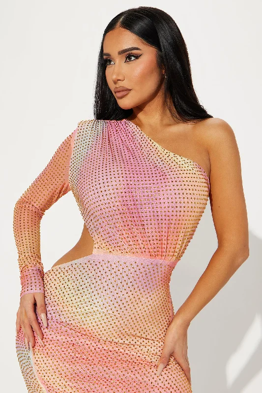 Cassandra Rhinestone Mesh Midi Dress - Multi Color