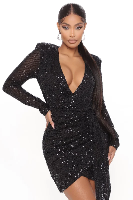 Center Stage Sequin Mini Dress - Black