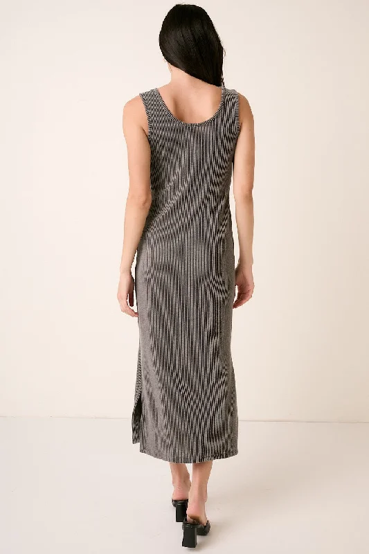 Charcoal Ribbed Side Slit Maxi Dress